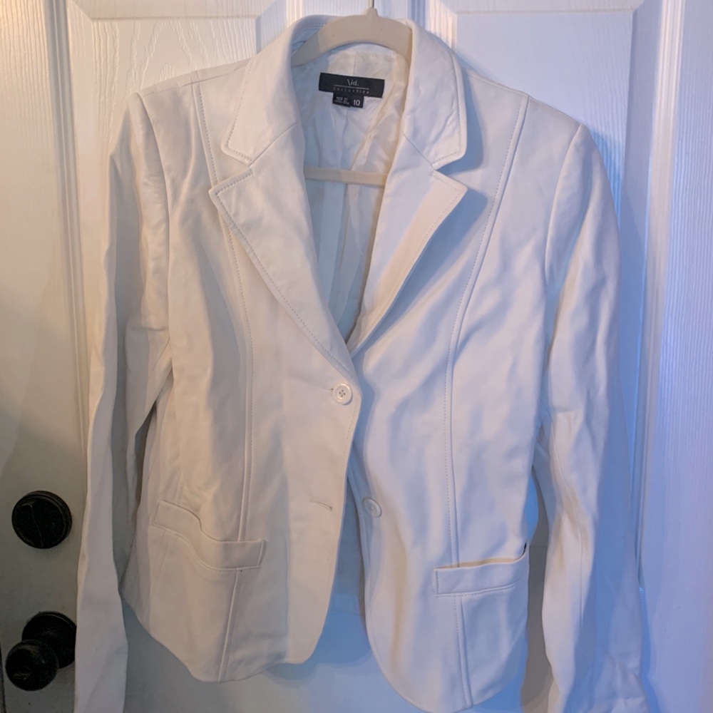 id Collection White Leather Jacket size 10